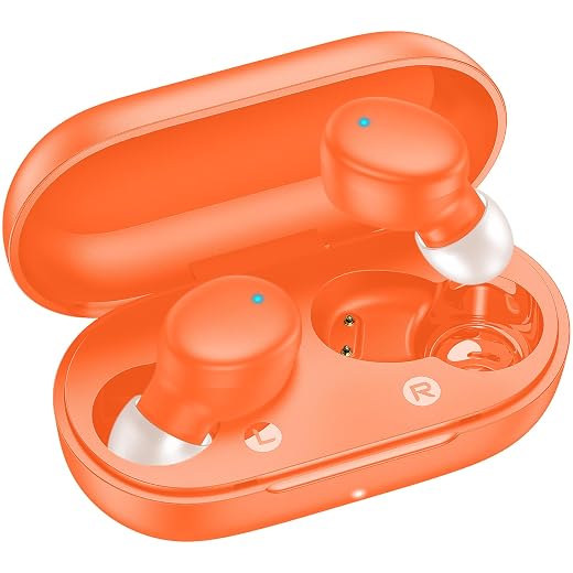 kurdene Wireless Earbuds Bluetooth 5.3 in Ear Buds Light Weight Headphones,Deep Bass Sound,Built in Mics Headset,Clear Calls Earphones for Sports Workout Orange
