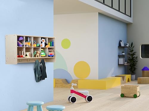 Miniatura 4 de RRI Goods Organizador de almacenamiento de pared de 10 secciones y armario de abrigo con estante organizador de pared colgante con ganchos para el