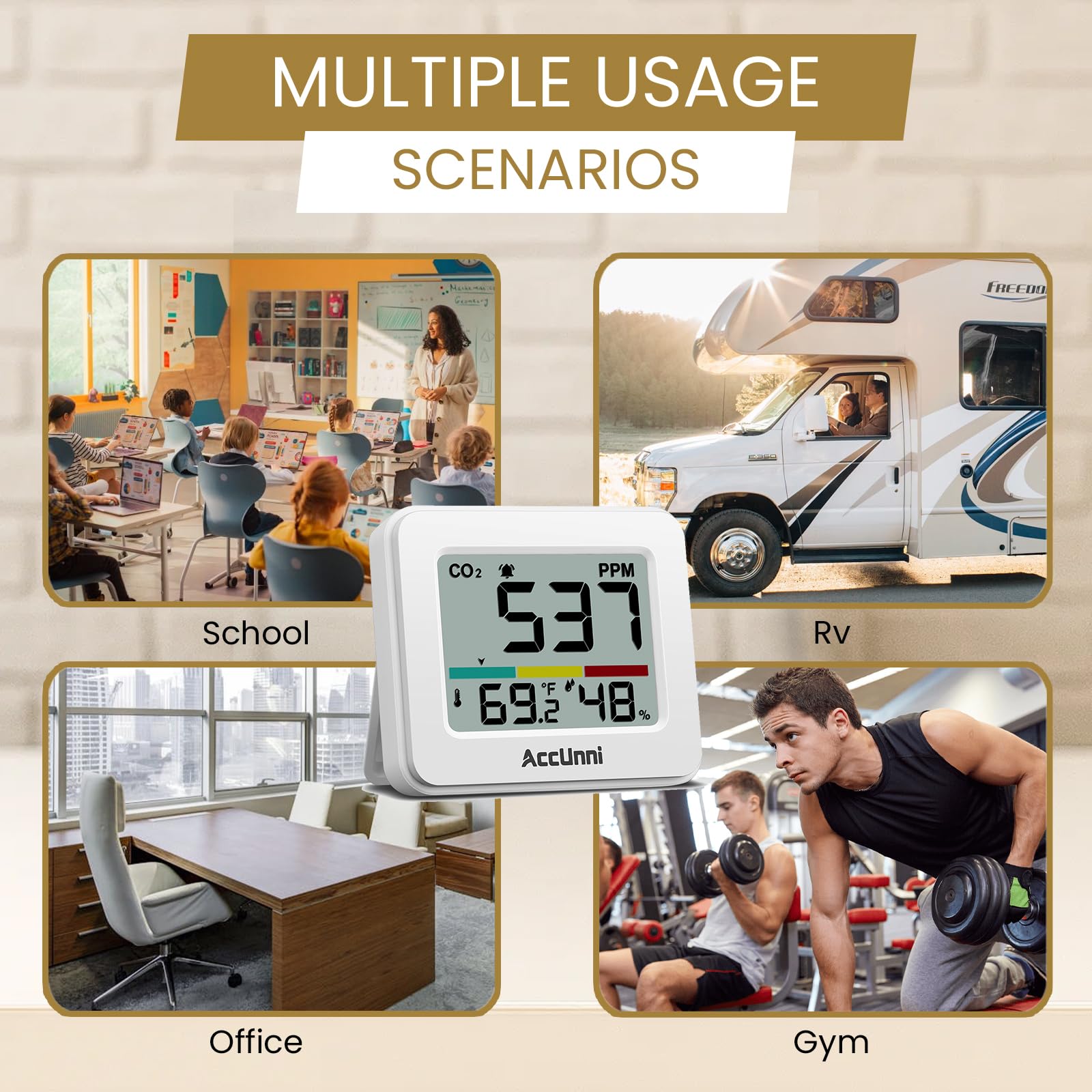 Moniteur CO2 de qualité de l'air intérieur alimenté par piles