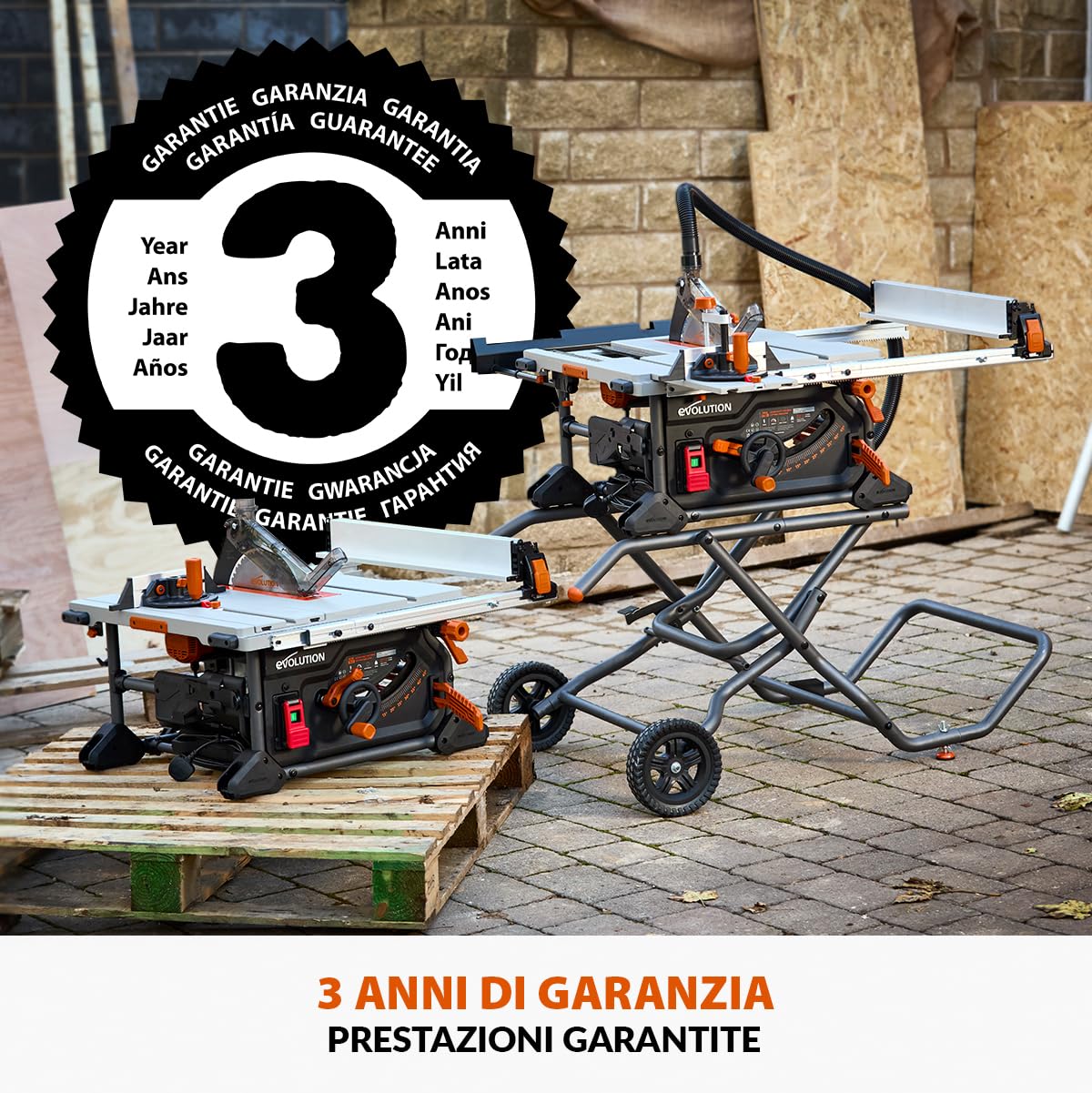 Evolution Power Tools R255TBL+ Sega Da Banco (La Prossima Generazione Rage 5-S) Lama Da Taglio Multimateriale Inclusa Taglia Legno Metallo Plastica, Smusso A 45°, Angolo Obliquo +/- 60°, 1800w