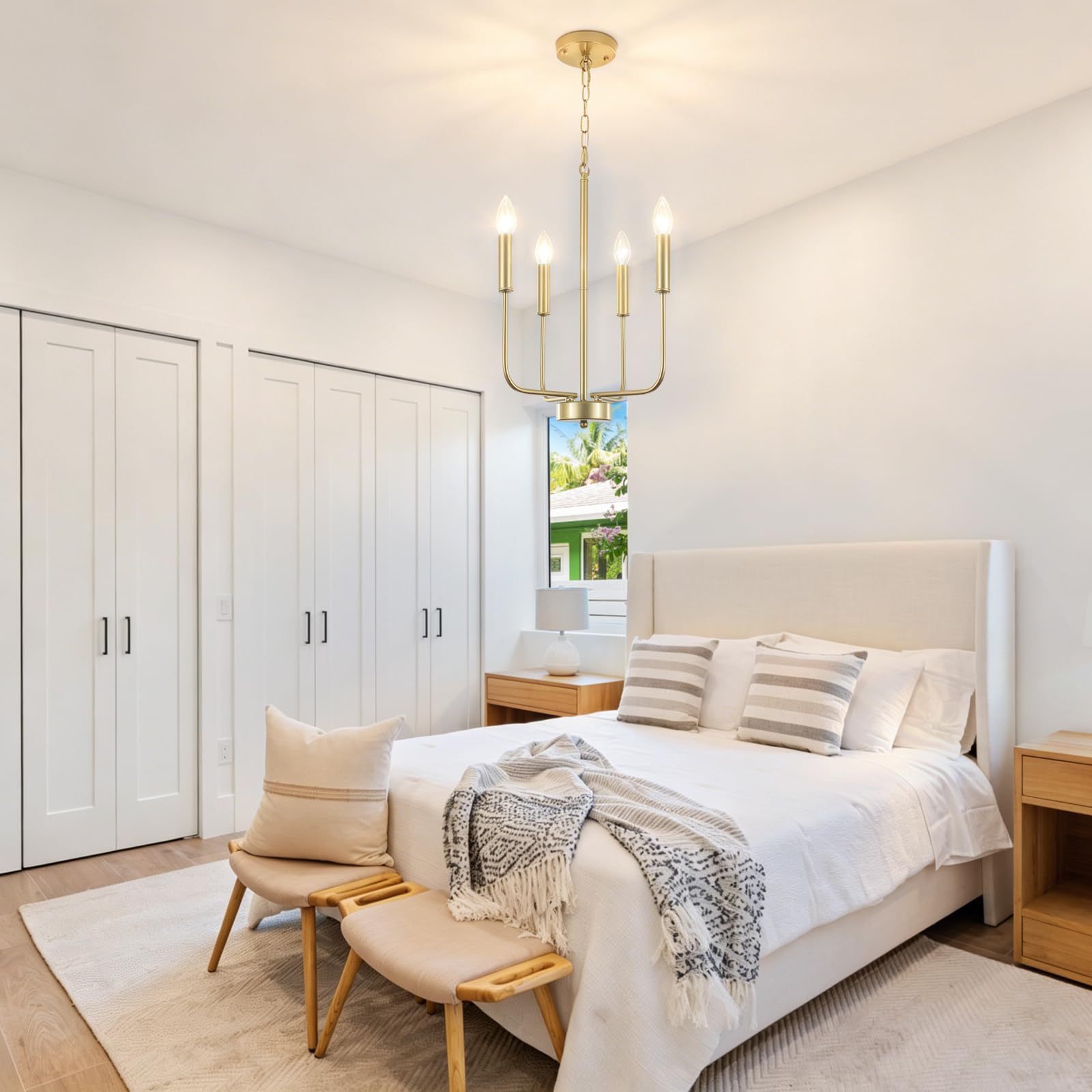Kronleuchter Gold 4 Flamming Kronleuchter Modern Deckenleuchte Wohnzimmer | Deckenleuchte Kronleuchter Vinatge Pendelleuchte Modern Hängeleuchte für Esstisch Küche Schlafzimmer, Höhenverstellung, E14