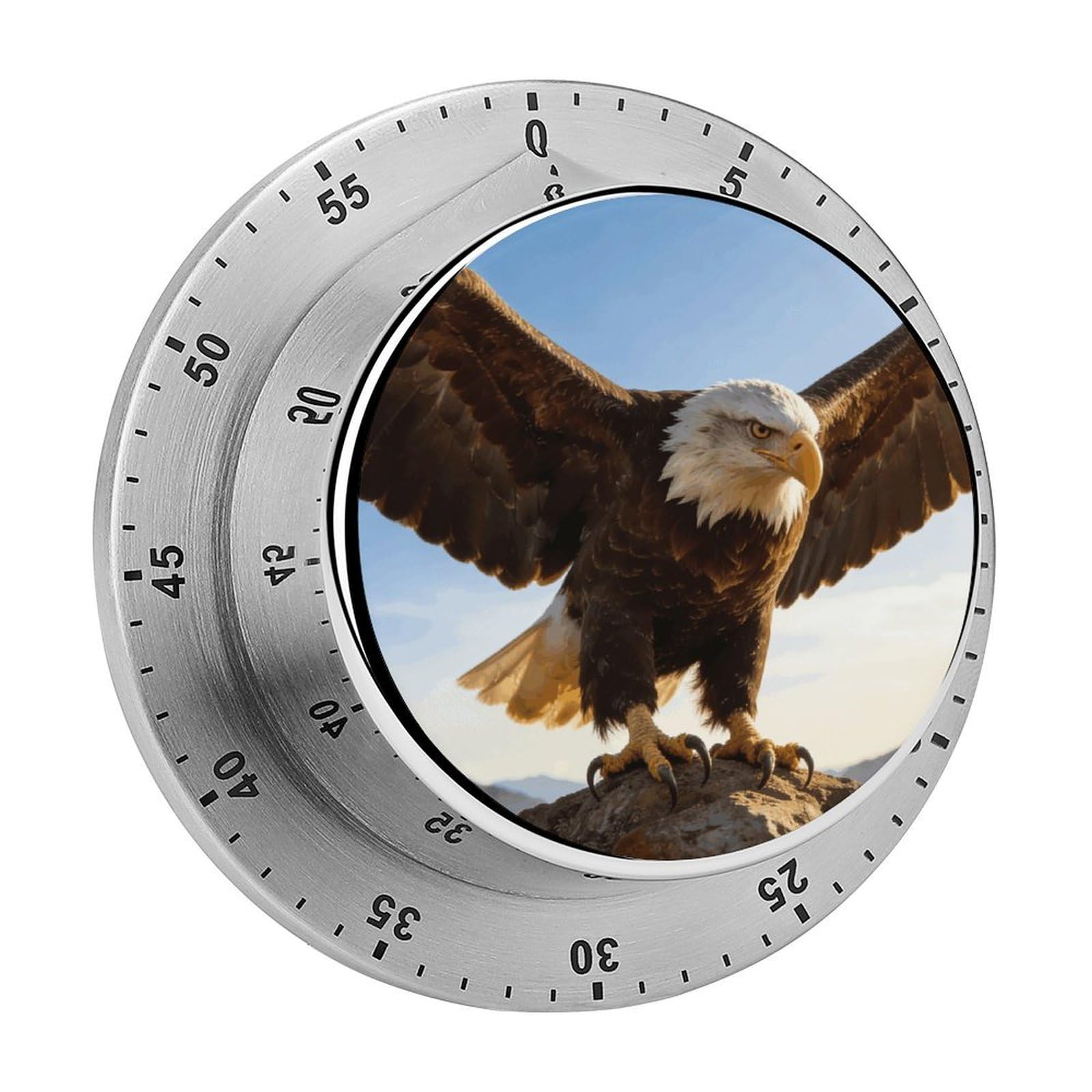Fierce Eagle and National Flag Timer Exquisite Stainless Steel Body Desk Visual Timer with Loud Alarm 60-Minute Mechanical Countdown Timers Magnetic Backing Cooking Kitchen Timers for Work