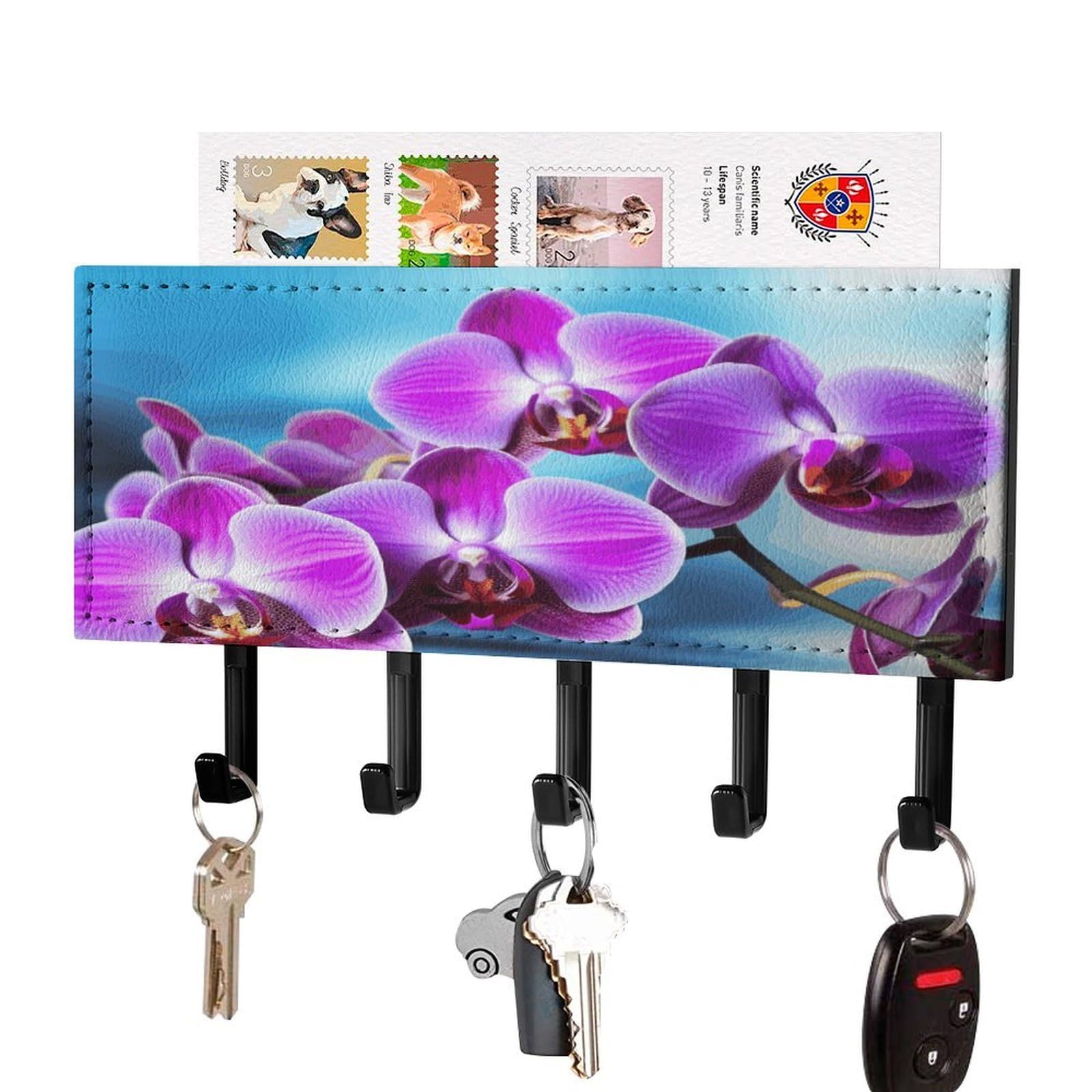 Llavero de pared con diseño de orquídea para organizar la entrada de casa