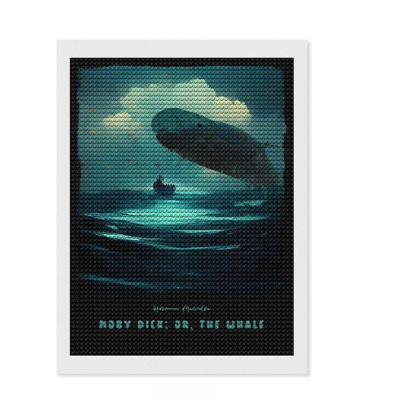 Junmoney Moby Dick Diamond Art Canvas 12"x16", Finish and Display, Sparkling Round Gems, Easy Handmade Project, Home Wall Decor