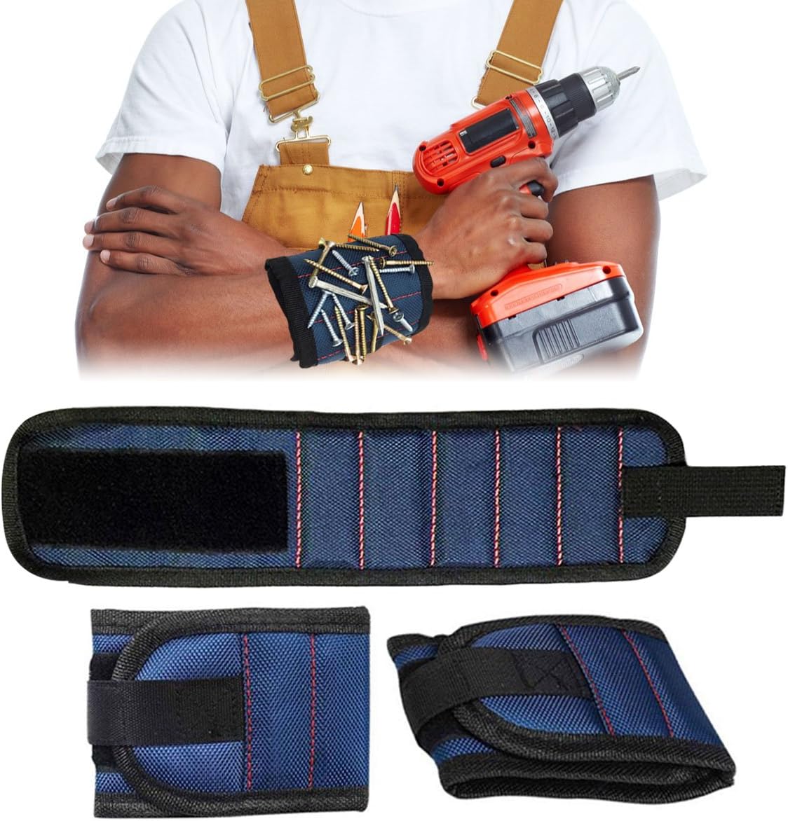 Magnetic Wristband with Ten Strong Magnets for Holding Screws, Nails, Nuts, and Bolts - Unique Tool Holder for Men, Carpenters and The DIY Handyman. Great Organizers Storage for Tool and Gadgets.