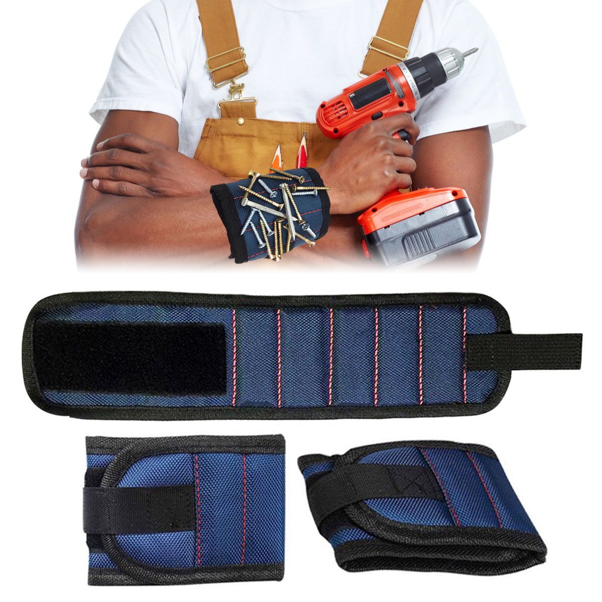 Magnetic Wristband with Ten Strong Magnets for Holding Screws, Nails, Nuts, and Bolts - Unique Tool Holder for Men, Carpenters and The DIY Handyman. Great Organizers Storage for Tool and Gadgets.