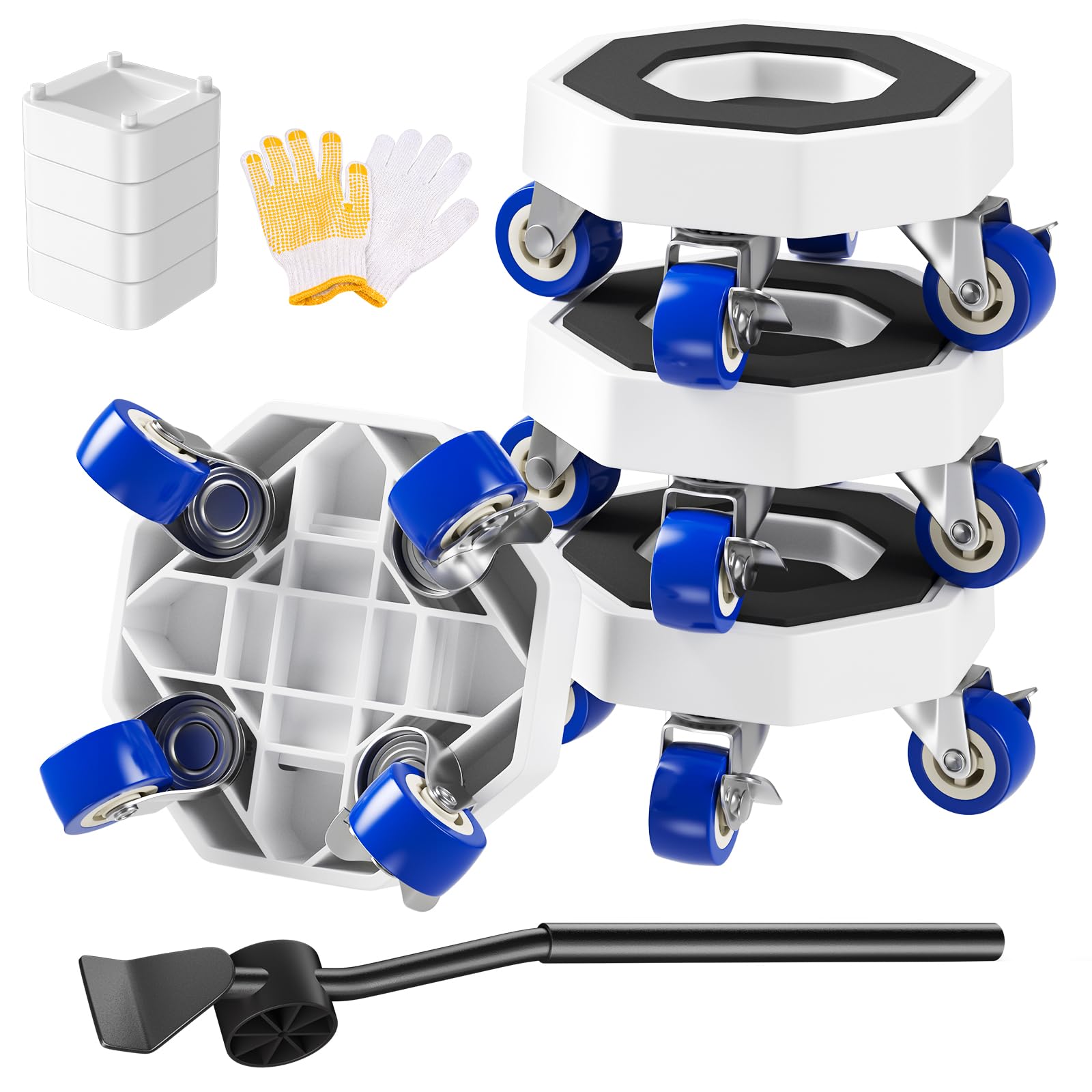 Furniture Sliders, Furniture Moving Wheels with Brakes, Pry Bar & 4 Heightening Modules, Wheels for Furniture for appliance movers Sofa Washing Machine Refrigerator,Moving Heavy Furniture Tool Set