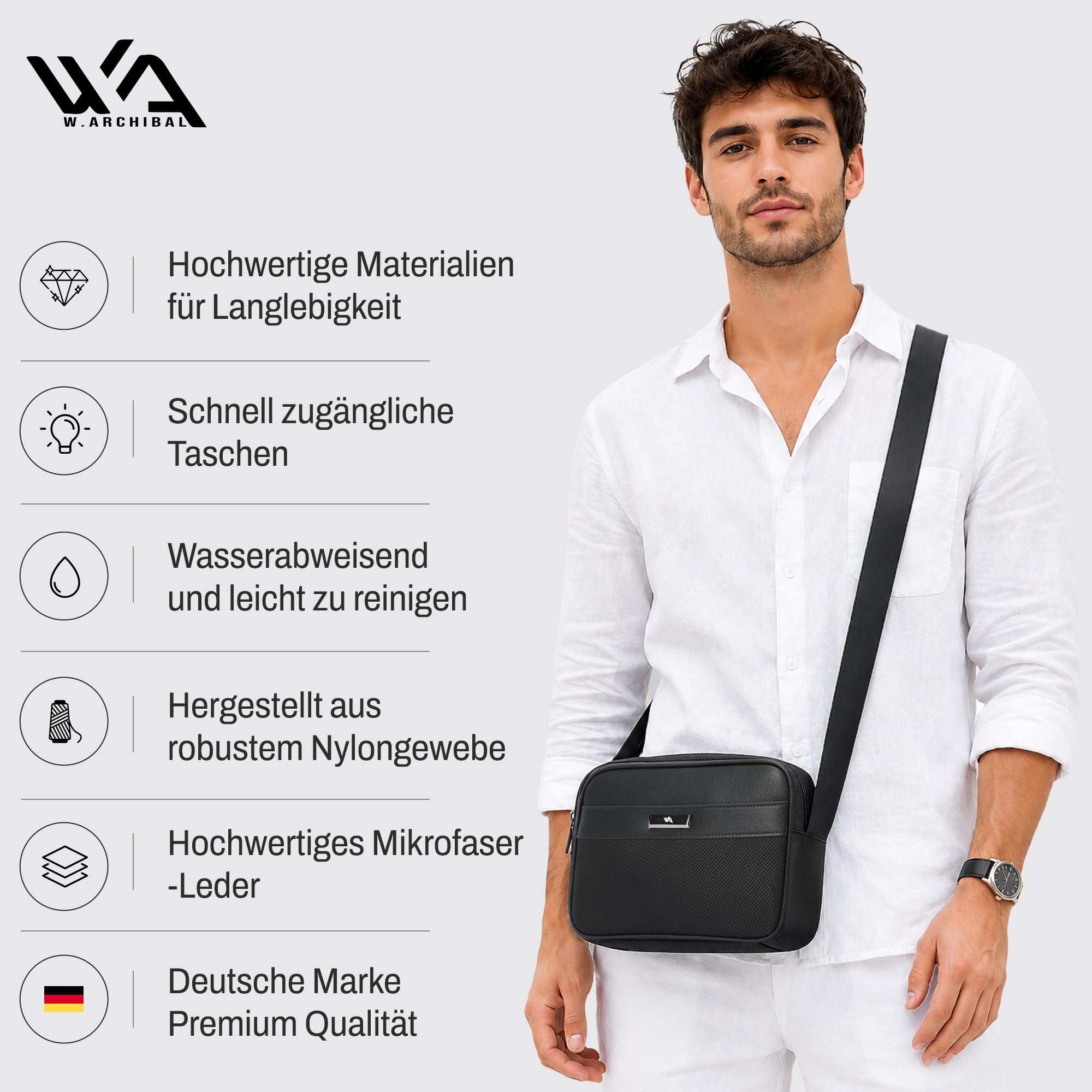 Unisex – Hochwertige Umhängetasche – Crossbody Bag – Elegant - Wasserabweisend, Leicht und Alltagstauglich – Geschenk für Damen & Herren