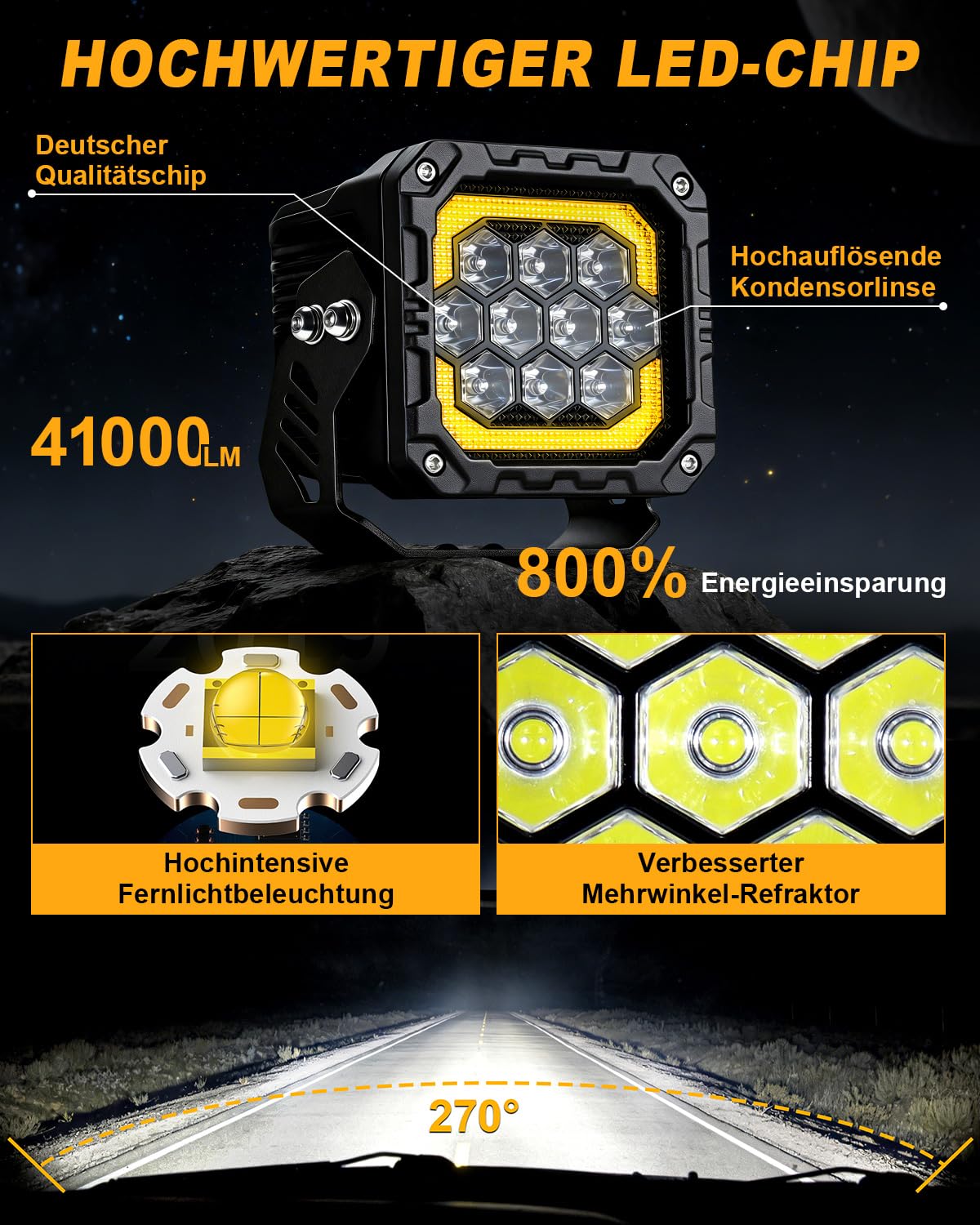 AnTom 2 Stück LED Arbeitsscheinwerfer 12V/24V mit ECE Zulassung, Rückfahrscheinwerfer für Traktor, Bagger, LKW, Zusatzscheinwerfer wasserdicht IP68, Arbeitslicht für Landwirtschaft & Offroad