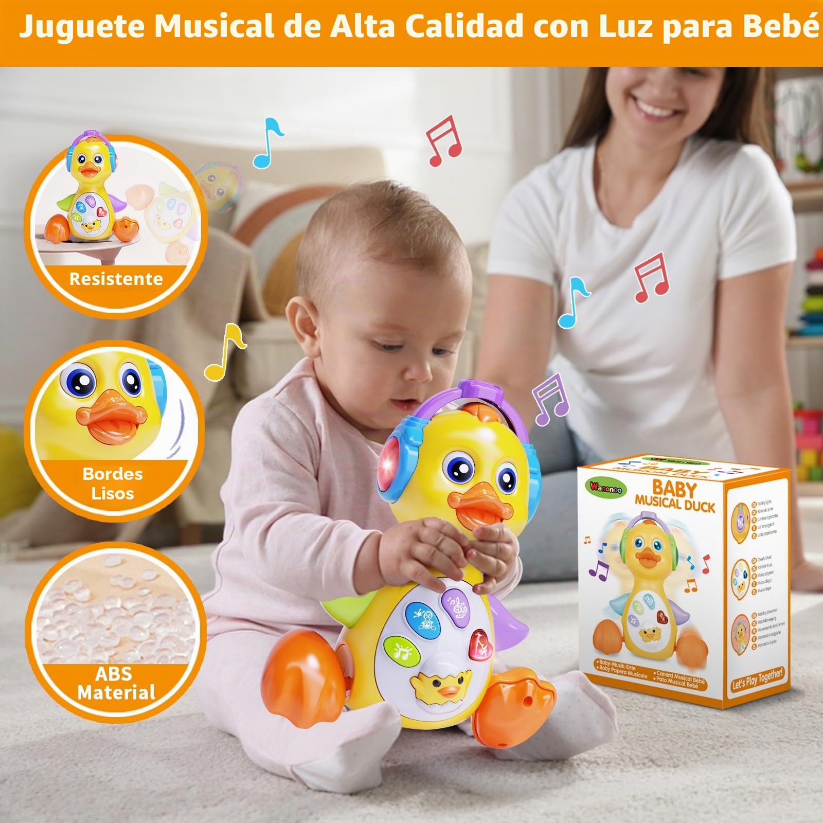 Musicales Juguetes Niños Niñas Pato de Juguete Bebes Juguetes pascuales para niños Juguete para Gatear con música y Luces Cesta de Pascua para niños Regalo originale de Pascua para Niños Niñas