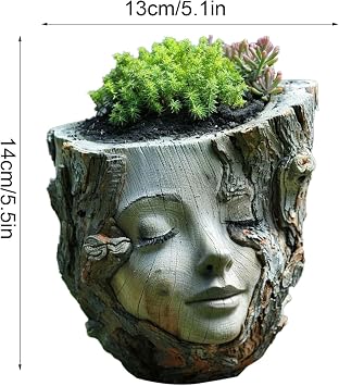 Flower Pot Statue, Face Planter, Creative Goddess Head Planter Statue, Resin, 13x14x13cm, Weather-Resistant, Decorative for Patio Lawn Garden Yard Decor