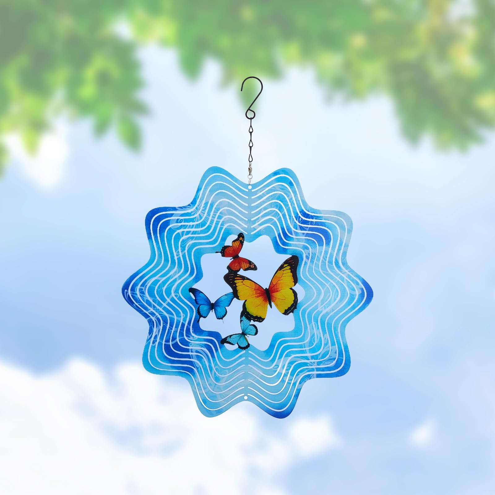 SUPERDANT Butterfly Wind Spinners 3D Stainless Steel Hanging Wind Catchers Kinetic Sculpture Art Garden Outdoor Indoor Decoration Christmas Ornament Gifts for Women Mom Grandma 30cm/12in