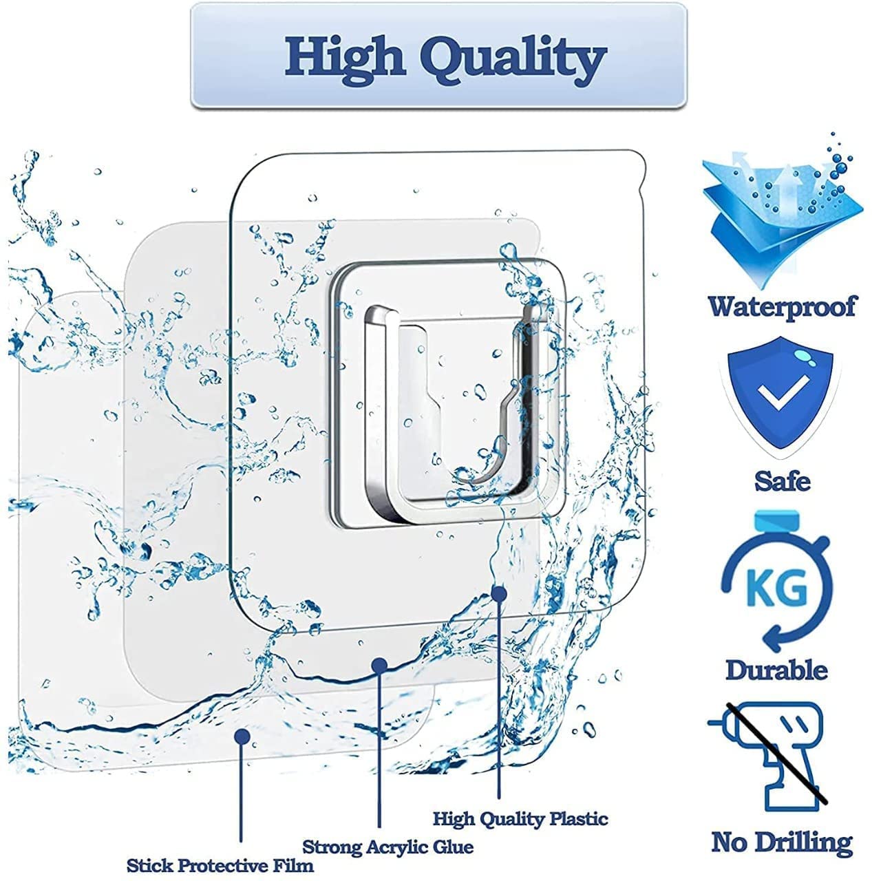 HDR MALL Self Adhesive Waterproof Magic Male Female Wall Sticker Hook Clothing Hanging Towel Hanger for Kitchen, Bathroom(Male-Female)(5 Pair) 3