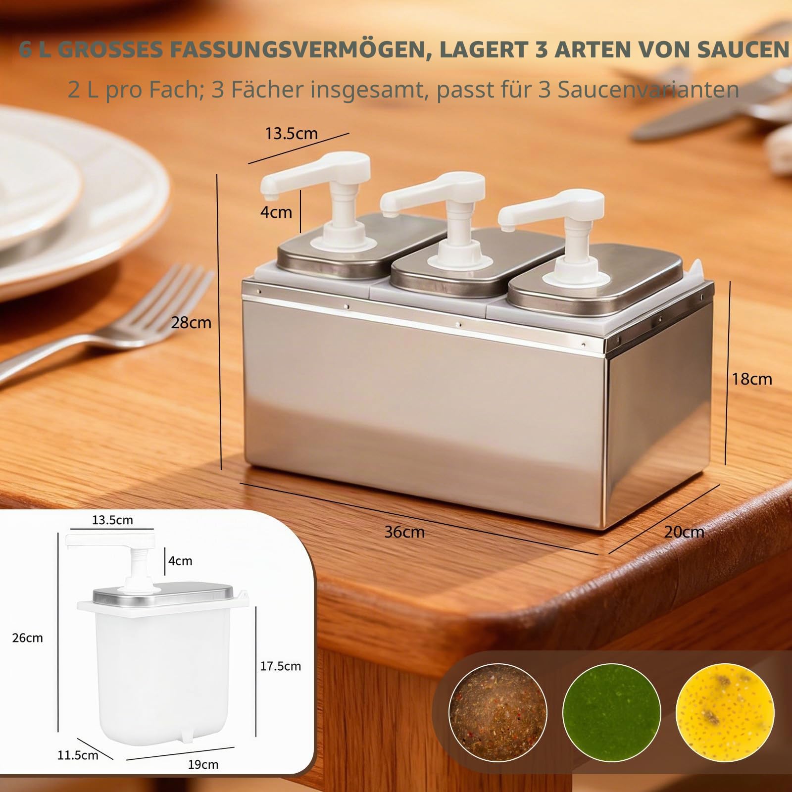 Saucenspender Pumpstation Soßenspender Sauce Dispenser Pump | 3 Köpfe 4L Edelstahl Ketchup-Spender, Pumpspender Senfspender Dosierspender für Ketchup, Mayonnaise, Senf, Honig, Sojasauce
