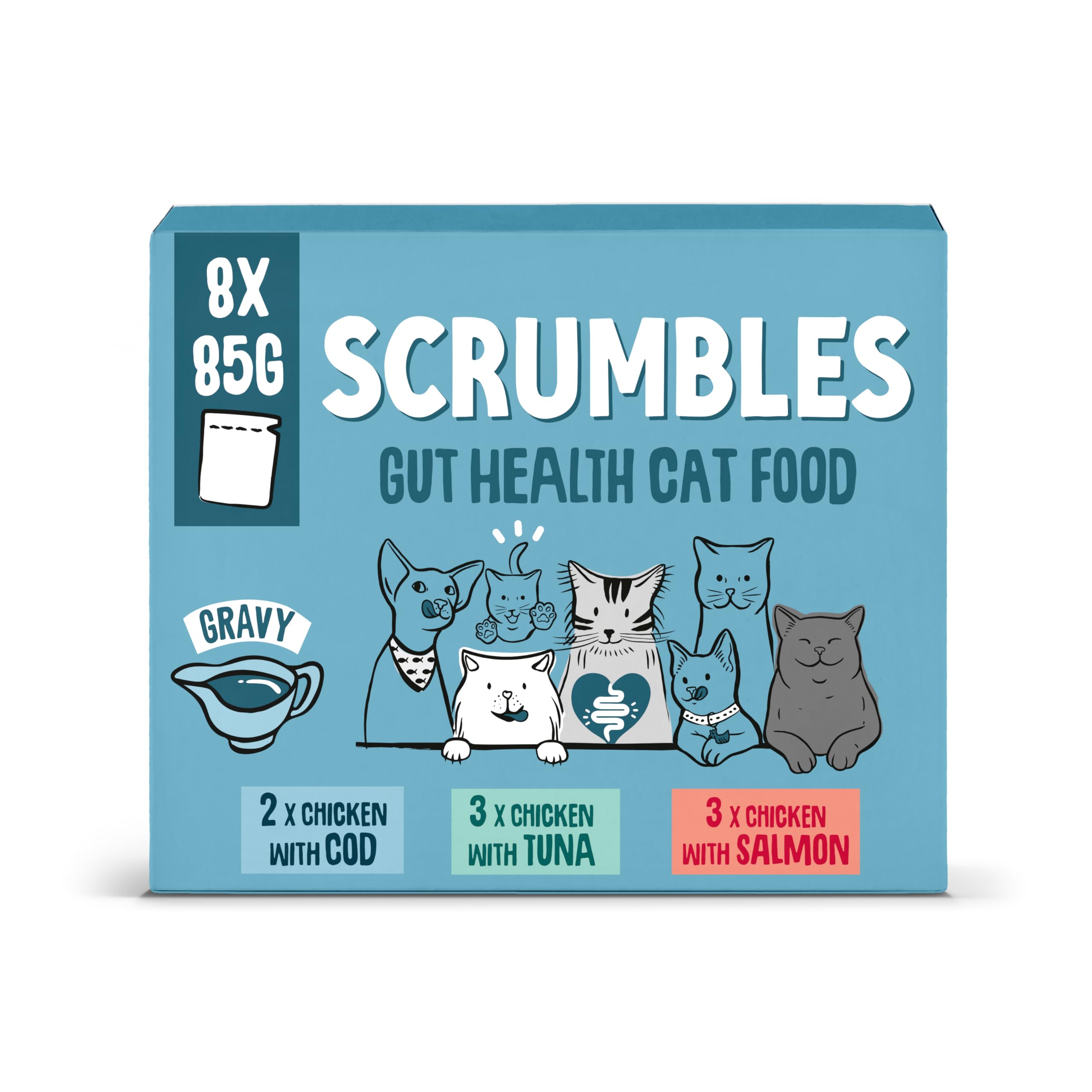 Scrumbles Grain Free Wet Cat Gravy Fish Recyclable Pouch Selection 8x85g
