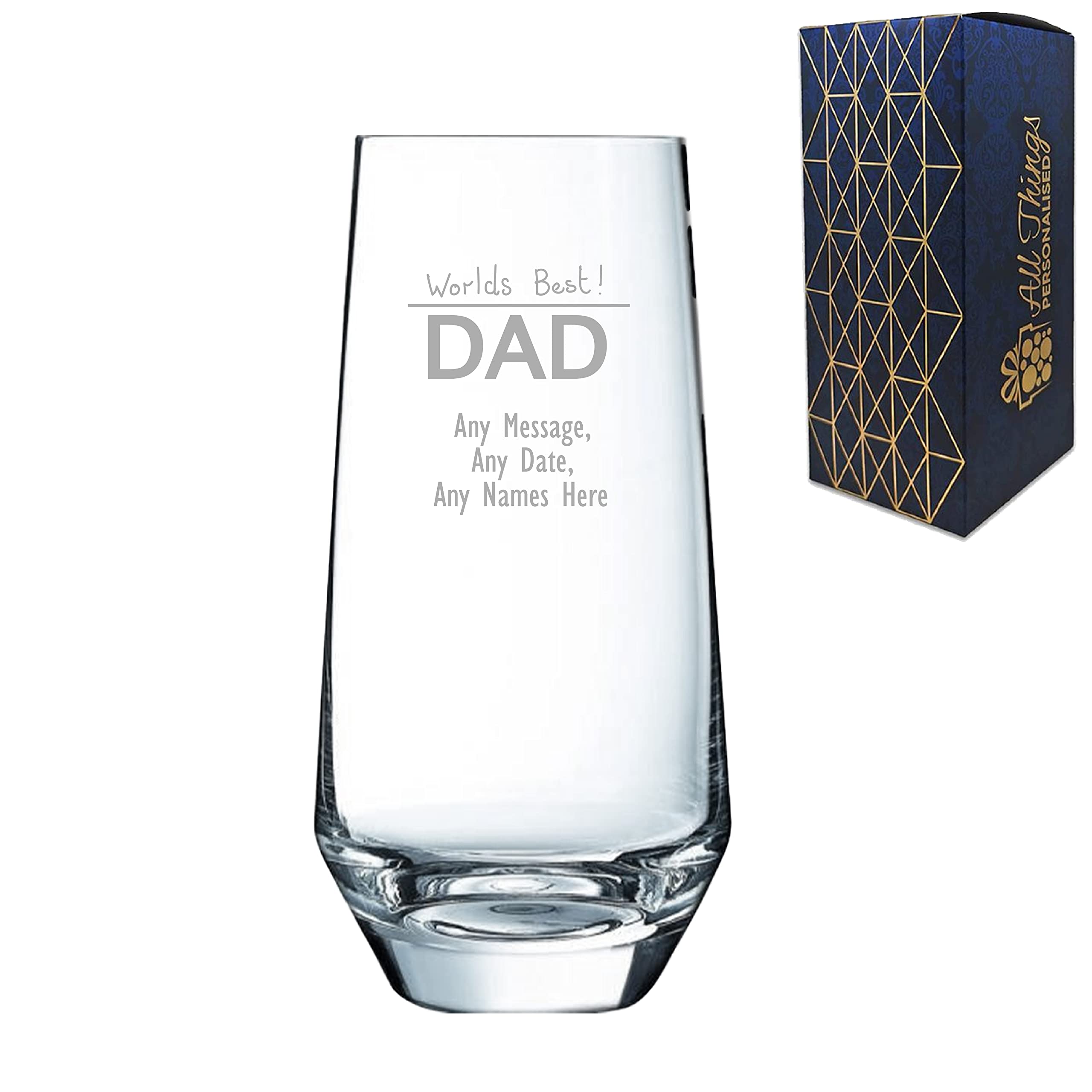 Personalised Engraved Fathers Day Lima Hiball, 15.2oz/450ml Cocktail Glass, Thoughtful Customised Gift, Laser Engraved in The UK, Dishwasher Safe Clear Glass, Dishwasher Safe