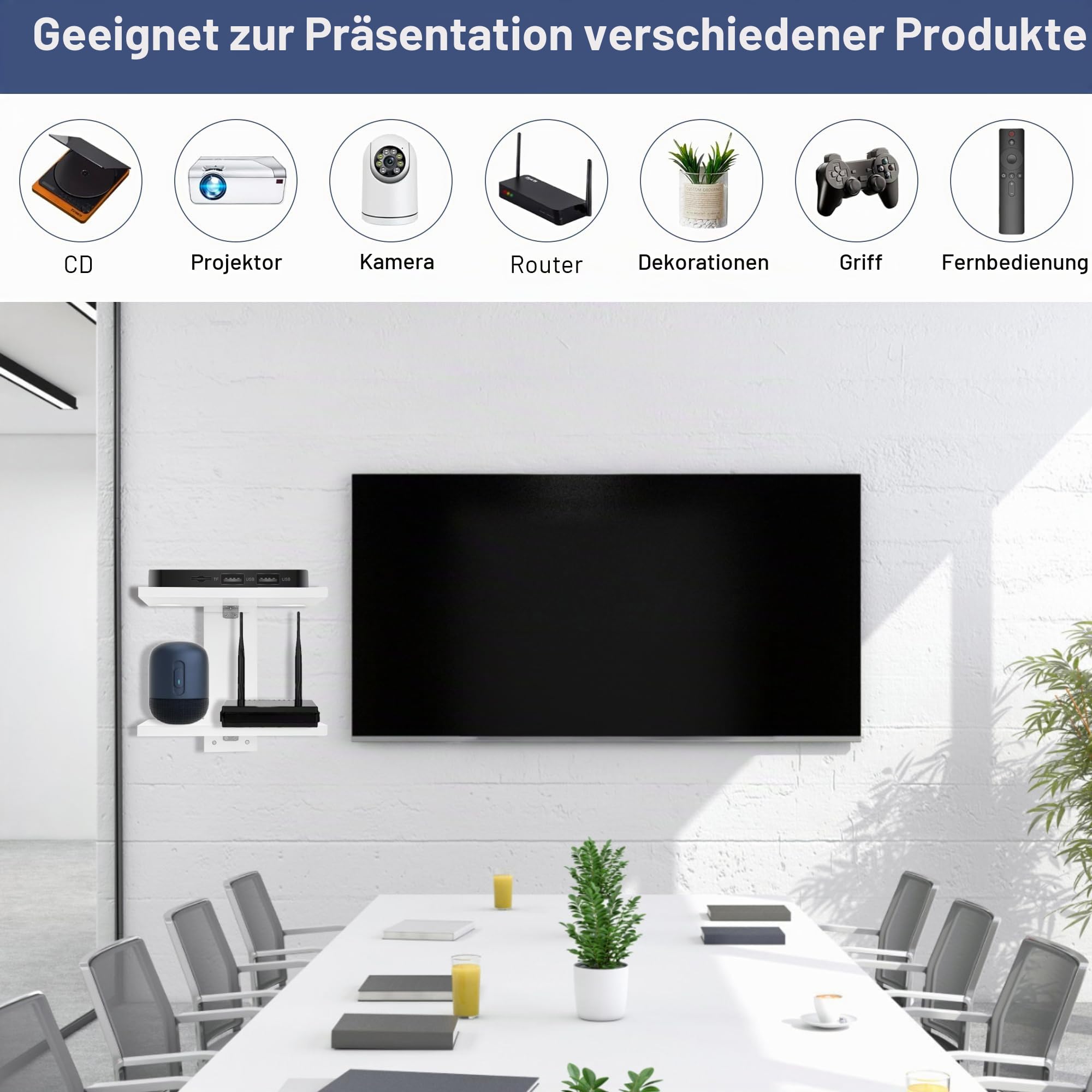 Schwebende Projektor-Wandhalterung TV-Regal, Holz Wand montiert unter TV schwebenden Regal für Projektor, PS5, DVD-Player, Spielkonsole, Kabel-Box, 2Tiers（Weiß）