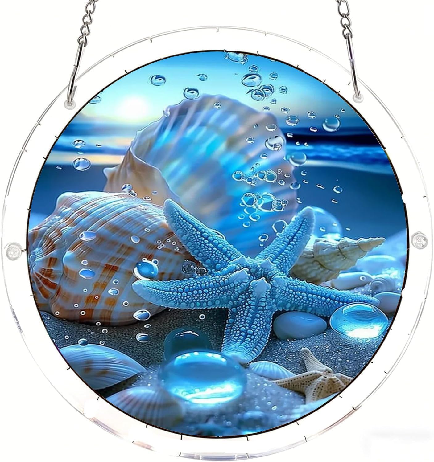 Seashells Starfish- Acrylic Jigsaw Puzzles Suncatcher, 8.9 Inch Window Hanging Suncatcher Acrylic Puzzle, DIY Home Decor Art Gift