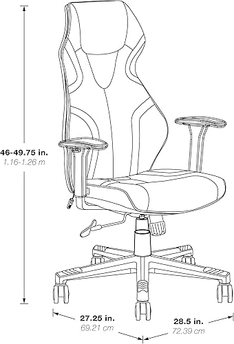 Miniatura 3 de OSP Home Furnishings Rogue Silla ergonómica ajustable de piel sintética con respaldo alto y luces LED RGB controlables, detalles grises
