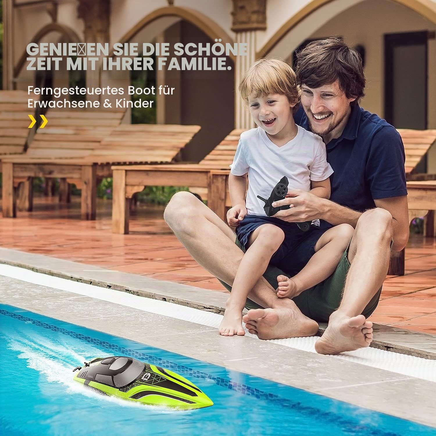 DEERC RC Boot mit LED-Licht, ferngesteuertes, für Pools und Seen, 20+ km/h, 2,4-GHz-Rennboote mit 2 Batterien, Poolspielzeug für Kinder, ferngesteuertes Wasserfahrzeug (Grün)