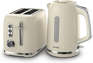 Breville Bold Cream Kettle and Toaster Set | with 1.7 Litre, 3KW Fast-Boil Electric Kettle and 2-Slice High-Lift Toaster | Cream and Silver Chrome [VKT223 and VTR003]