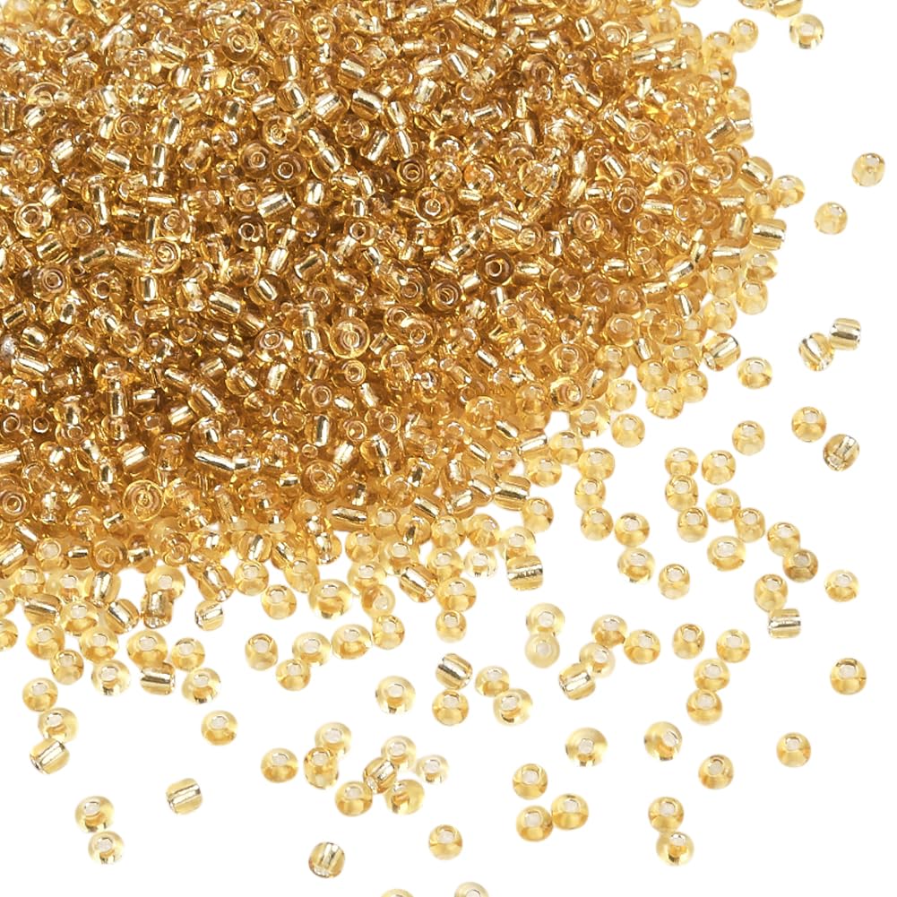 PONABEADIY 1 Box 2MM 3000PCS Gold Glass Seed Beads with Hole Transparent Mini Pony Round Silver Lined Clear Loose Spacer Beads for Jewellery Making Friendship Bracelets Earrings Diy Crafts Supplies