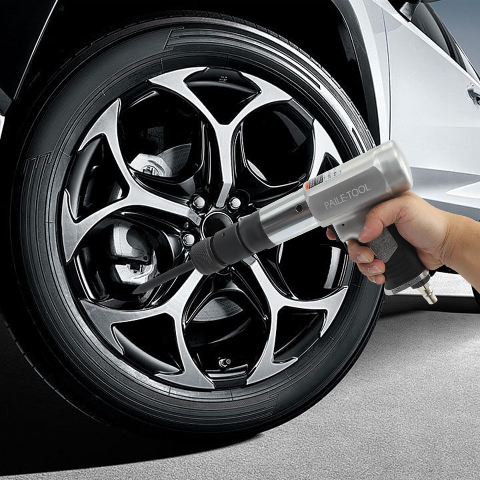 Martillo neumático de 2200 golpes / min con vástago de 10 mm para reparación de coches | Juego de 6 cinceles de aire comprimido y maletín de transporte para taller de automóviles y construcción de carrocerías