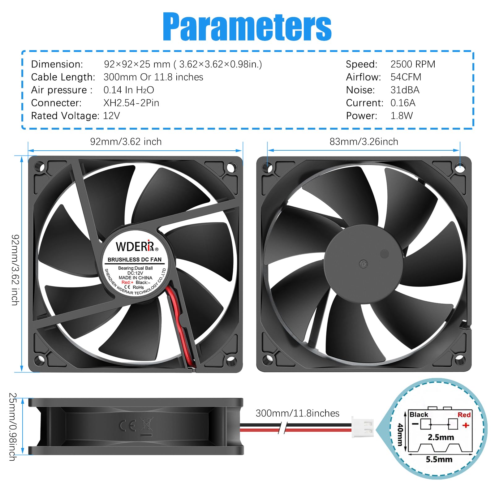 Ventola CC 12 V 2 pin 92 mm x 25 mm RV frigorifero sostituzione raffreddamento per computer case cooler