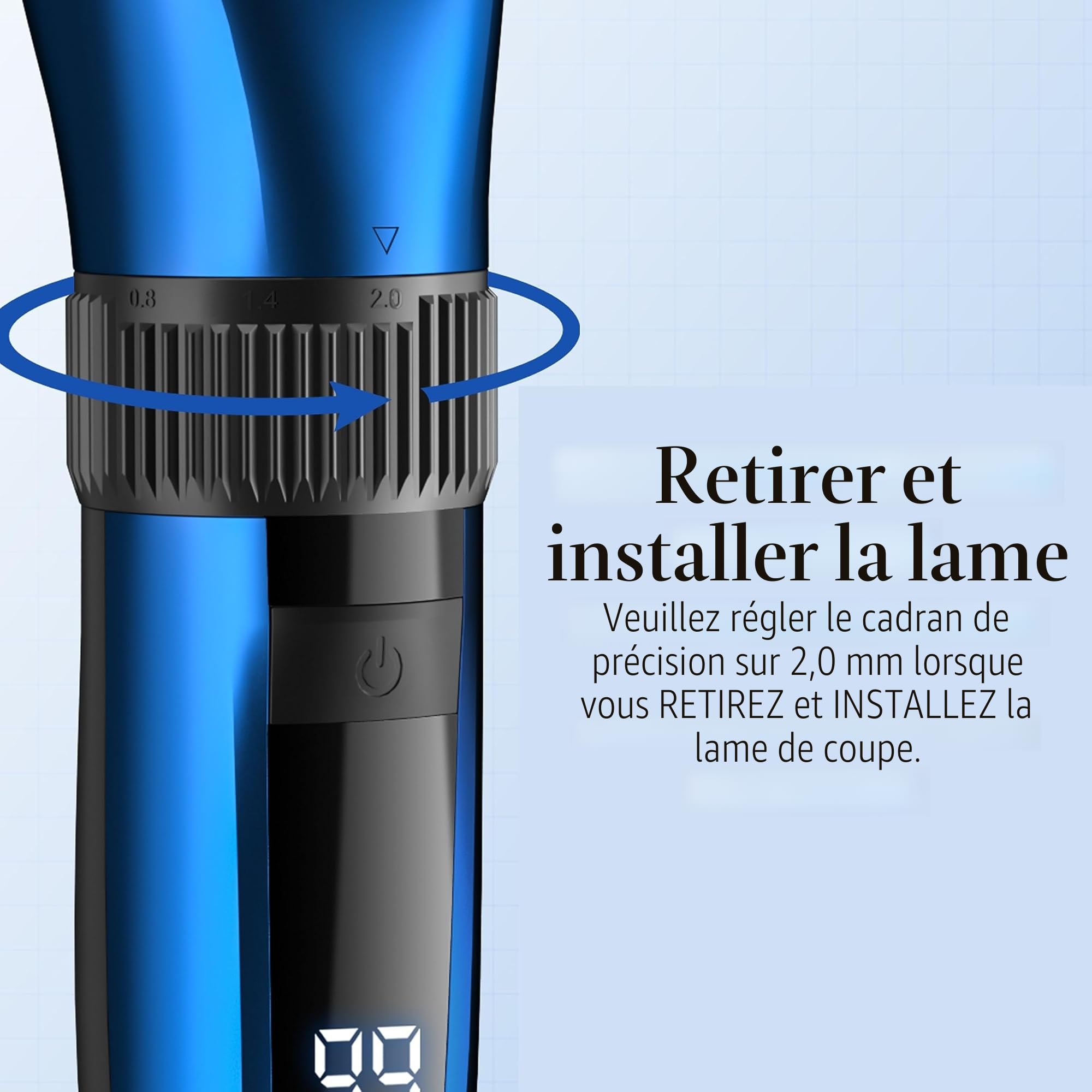 BarberBoss Tondeuse à barbe et à cheveux sans fil – Étanche avec lames en céramique, écran LED, charge rapide et peignes 8 couleurs QR-2082