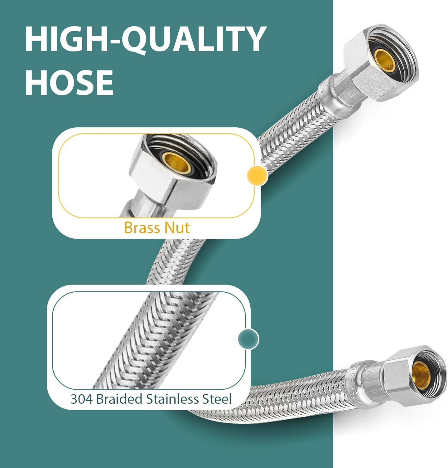 20-PACK Niikappu Stainless Steel Braided Faucet Hose, 1/2" FIP x 3/8" Comp Faucet Connector Supply Line, 12-Inch length