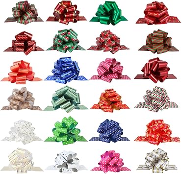 24PCS Christmas Gift Bows with Ribbon for Xmas Decor, Florist Wrapping