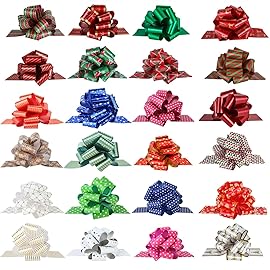 Christmas Gift Wrap Bows Ribbon 40mm for Xmas Wrapping, Christmas Decorations, Florist Wrap (24PCS in 24 Patterns)