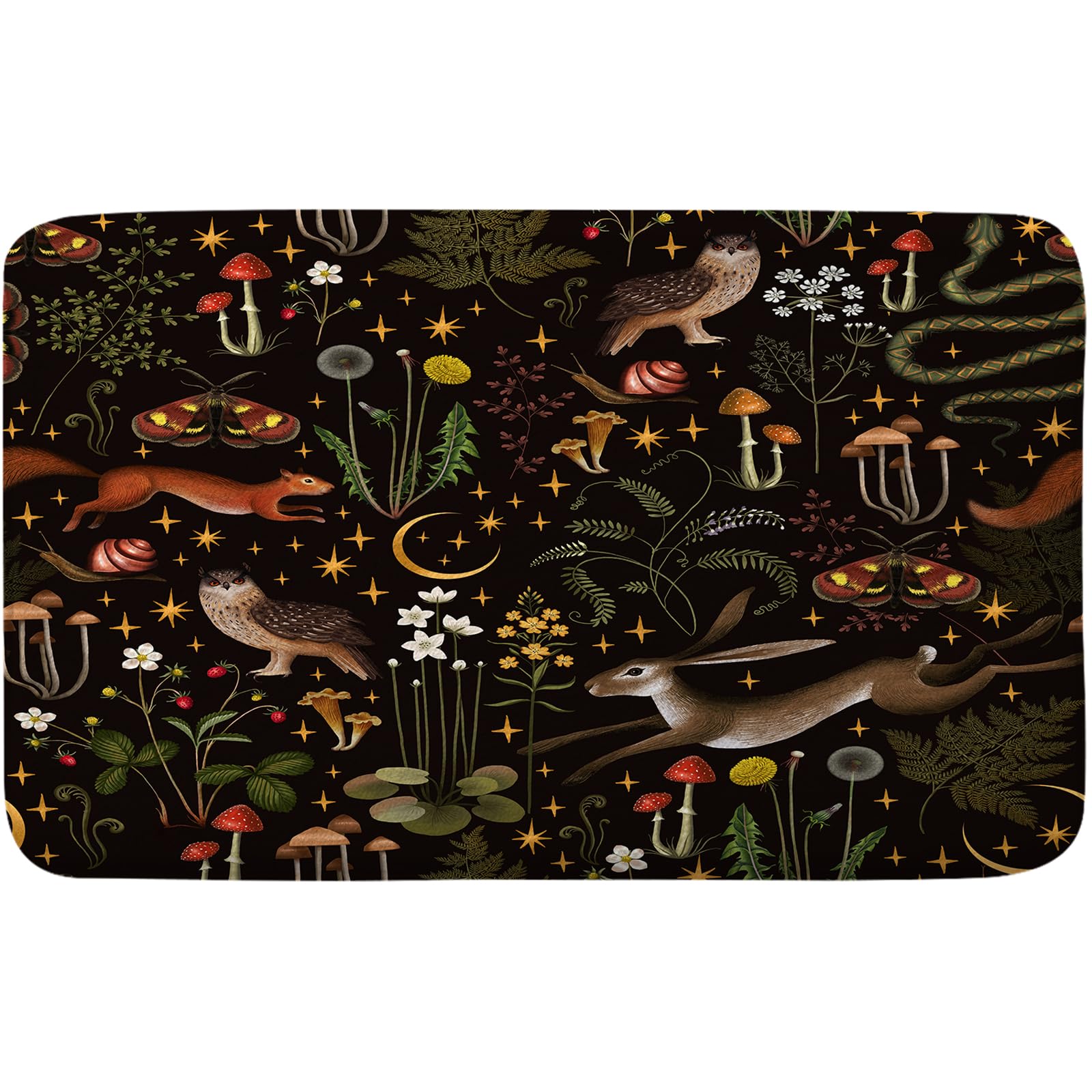 PAOPOED Fairy Rustic Forest Bath Rug, Boho Cute Funny Gothic Vintage Mushrooms Woodland Butterfly Floor Mat, Quick Dry Rugs, Soft Non Slip Bath Mat