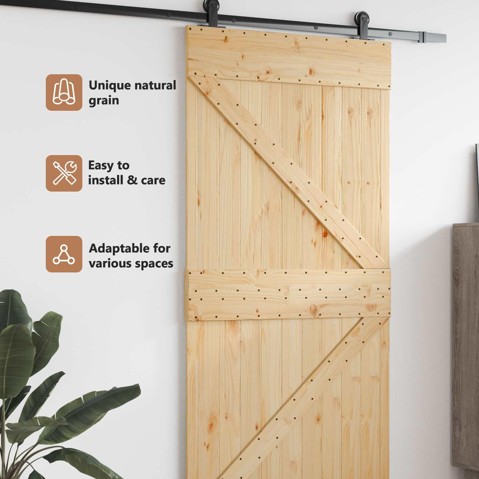 vidaXL Tür NARVIK Natur 95 x 210 cm Massivkiefer, Moderner rechteckiger Tür, aus massivem Kiefer, platzsparend, stylischer Raumteiler, funktionales Design
