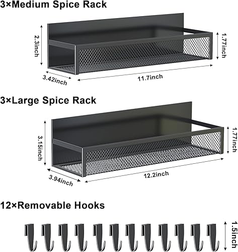 Miniatura 2 de Estante magnético para especias para refrigerador, paquete de 6 estantes magnéticos, organizador magnético para refrigerador con 12 ganchos móviles,