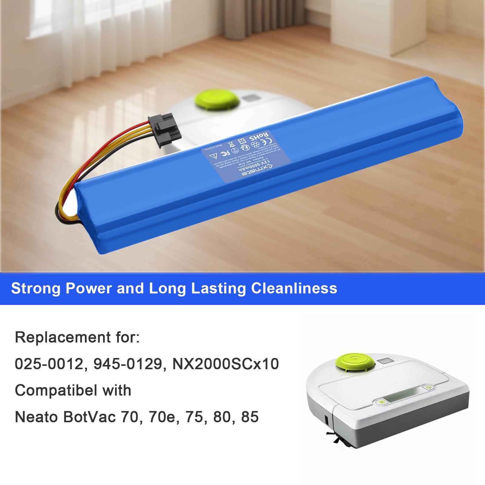 Exmate NI-MH 12V 5000mAh Zastępczy akumulator do Neato BotVac 70, 70e, 75, 80, 85 Robot, Kompatybilne modele akumulatorów 025-0012, 945-0129, NX2000SCx10