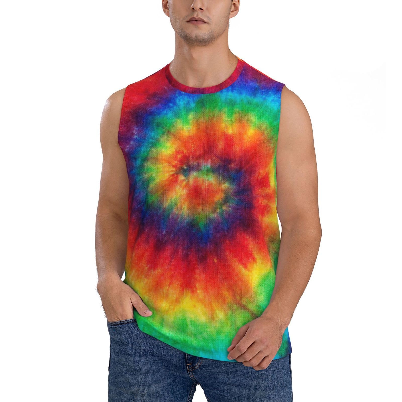 Kudgawgs Men's Black Tie Dye Rainbow ' S Sport T-Shirt, Quick Dry Sleeveless T Shirt Vest Top For Running Gym Sport Fitness M