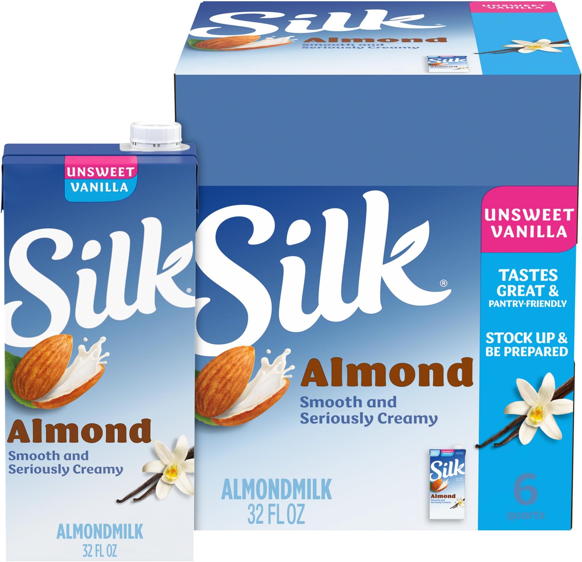 Silk Pure Almond 6-32 FL OZ Unsweetened Almond Milk, Vanilla, 192 FL OZ by Silk
