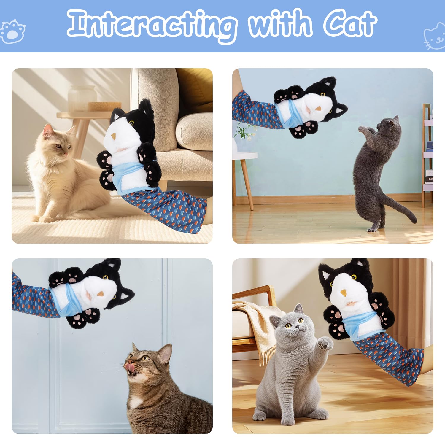 Juguetes para gatos, luchador de gatos, marioneta de karate de gato, marionetas de mano con acolchado resistente para un juego seguro, juguete de peluche duradero para gatos