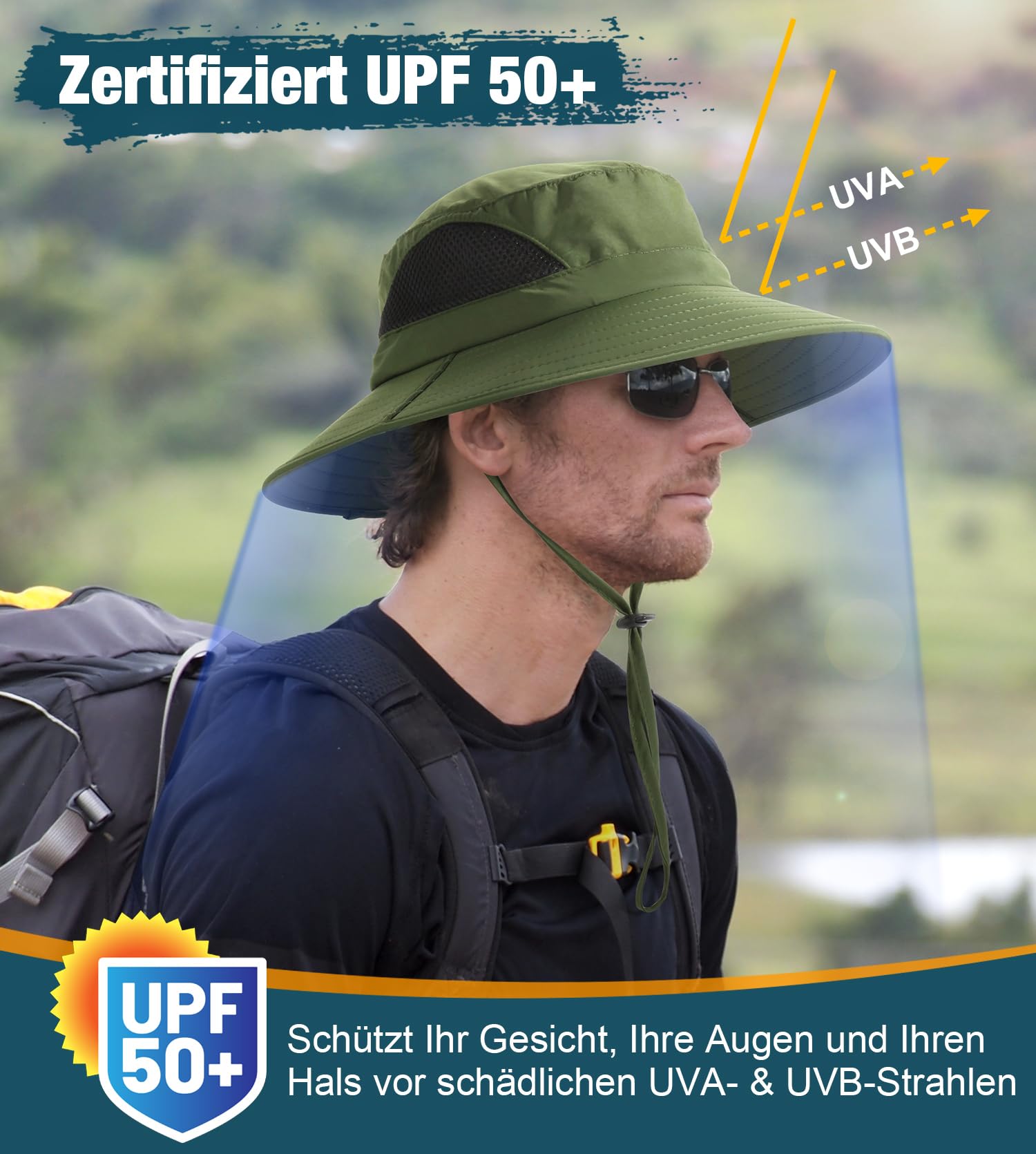 Wmcaps Chapeau Homme Soleil Anti UV Chapeau Randonnée Homme Bord Large Aventurier été Brousse Militaire Chapeaux de Voyage Safari Cowboy Boonie Hat Casquette Peche