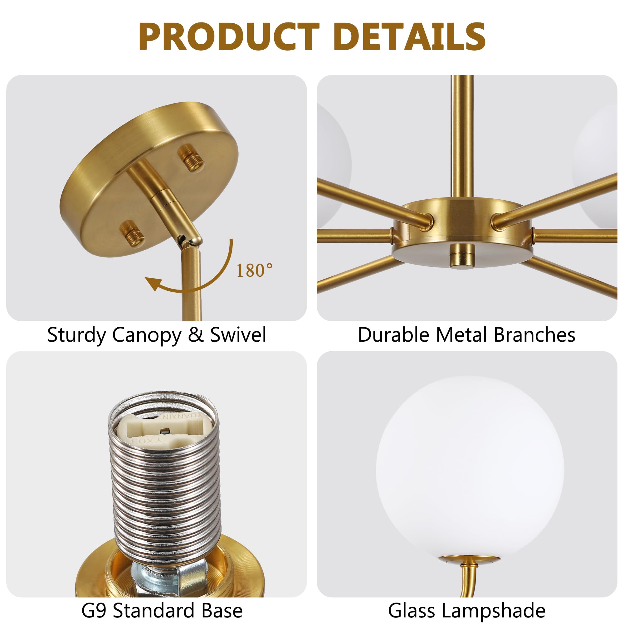 ZXFDWB Gold Modern Sputnik Chandelier for Dining Room Light
