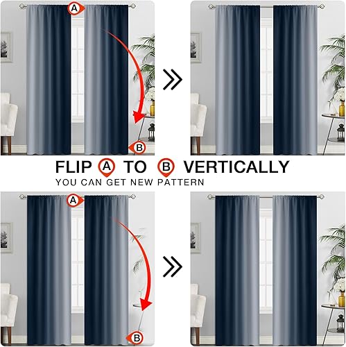 Miniatura 2 de SimpleHome Cortinas degradadas para oscurecer la habitación de la sala de estar, con bolsillo para barra, gradiente de color azul marino a blanco