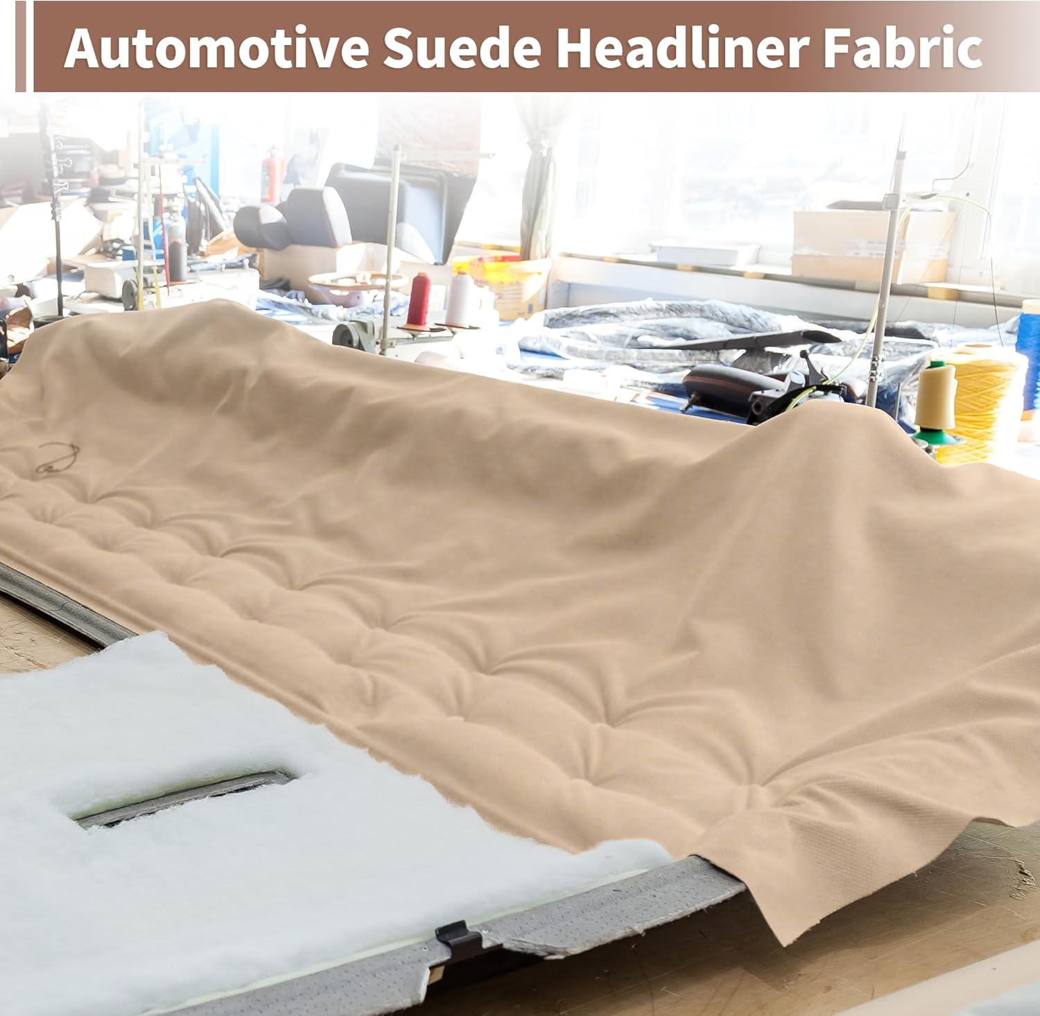 96"L x 60"W Suede Fabric Headliner Interior Trim DIY Roof Repair Replacement with Foam Backing for Car Truck RV SUV Boat Automotive Beige
