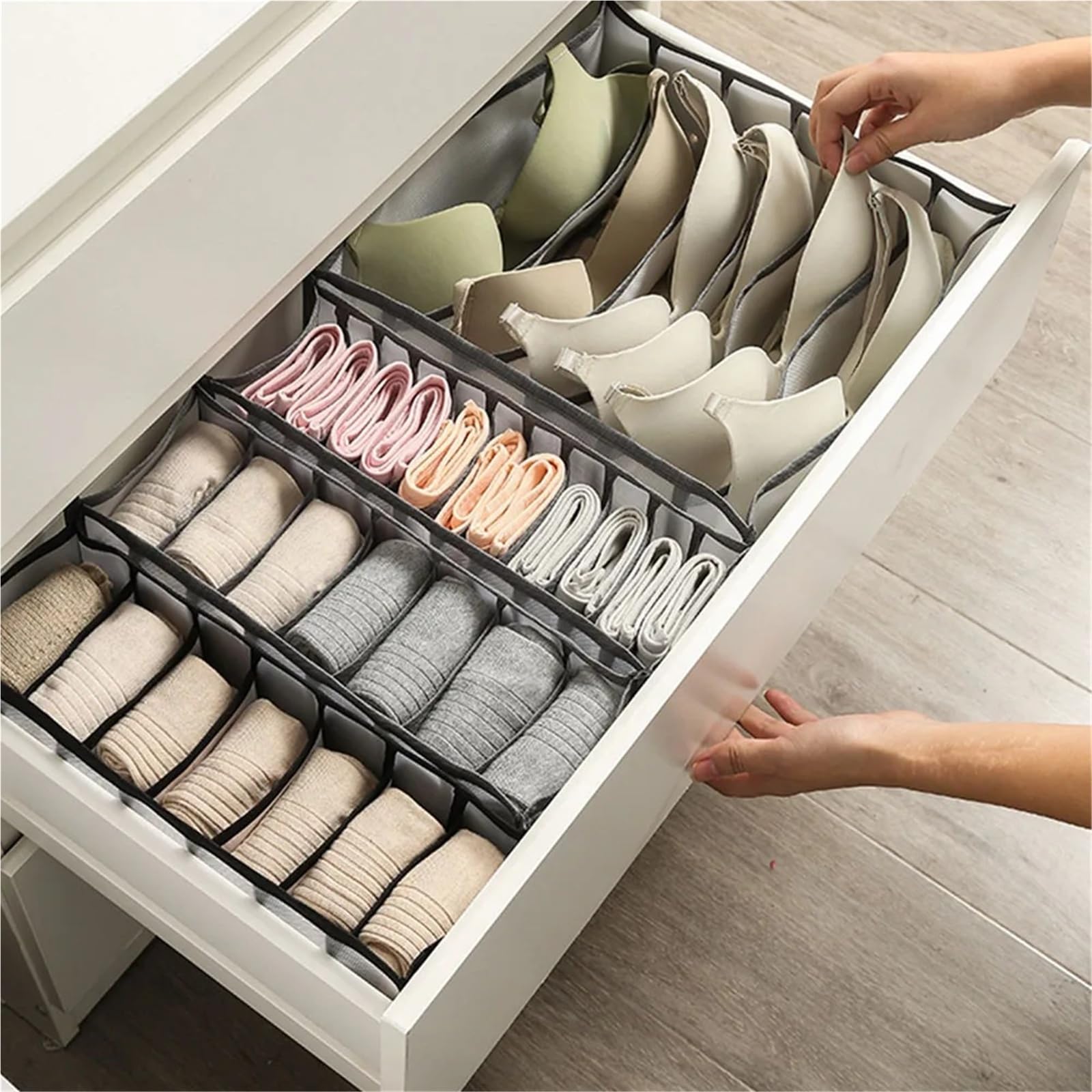 Caja organizadora de almacenamiento calcetines armario 30 rejillas | Organizador de cajones plegable con divisores de malla for ropa interior y sujetadores(Burgundy)