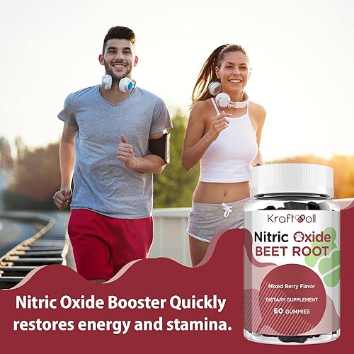 Miniatura 7 de Gomitas de raíz de remolacha de óxido nítrico con polvo de semilla de uva, polvo de granada, vitamina C y B12, sin azúcar, sabor a bayas mixtas, 60