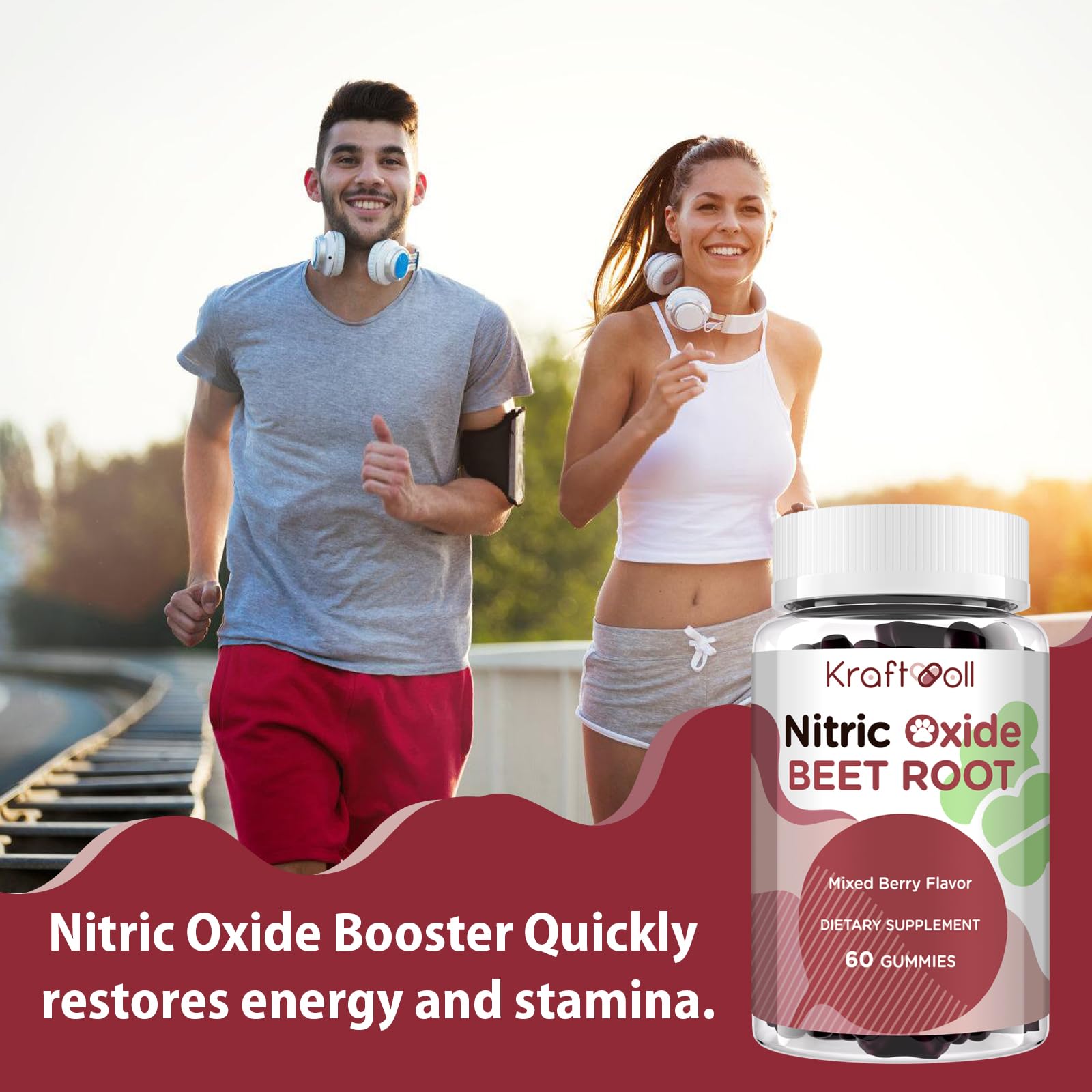 Nitric Oxide Beet Root Gummies – Sugar-Free Beet Chewables, Mixed Berry Flavor with Grapeseed Powder, Pomegranate, Vitamin C & B12 – Nitric Oxide Supplements for Men – 60 Gummies (2 Bottles) — Amazon image 4