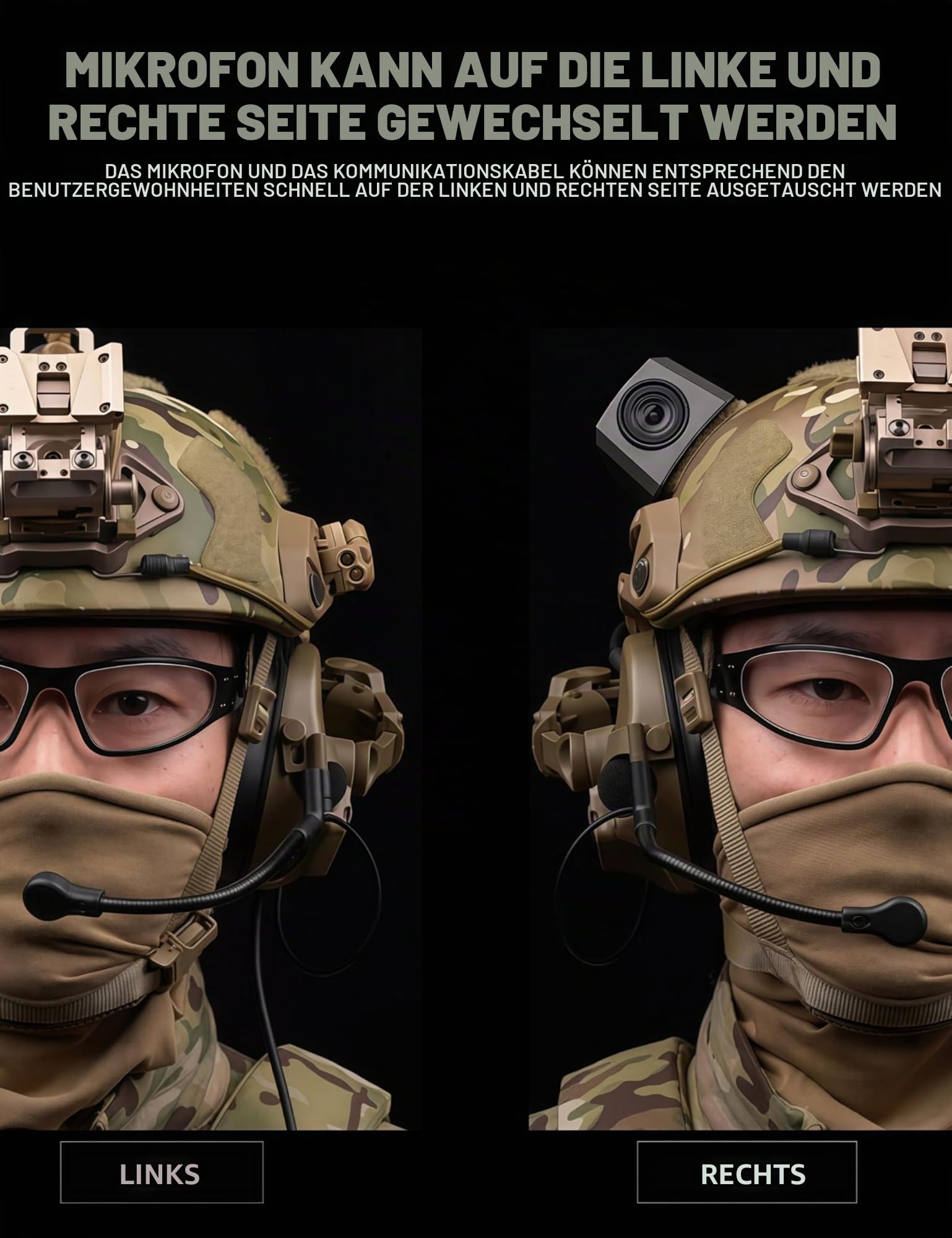ACEXIER Taktisches Helm-Headset – Kommunikationskopfhörer mit Geräuschunterdrückung, umkehrbares Mikrofon, faltbares Design, NRR21dB-Gehörschutz für Outdoor-Aktivitäten