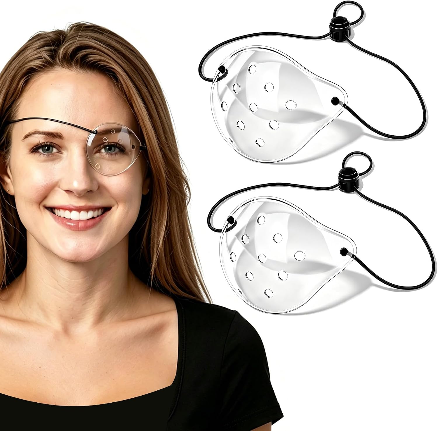 Eye Patches for Adults，2 Pcs Medical Eye Patches for Amblyopia Lazy Eye Patches for Left or Right Eyes，Black 3D Adjustable Eyepatch (Transparent)