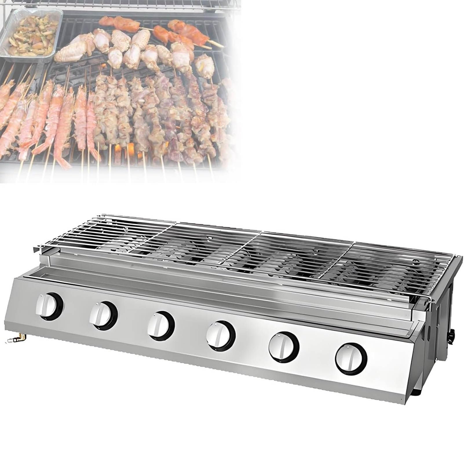 Grill gazowy LPG ze stali nierdzewnej (2–8 palników) – trwały, przenośny, łatwy w czyszczeniu i bezdymny; idealny do ogrodu i na imprezy plenerowe 6Burner