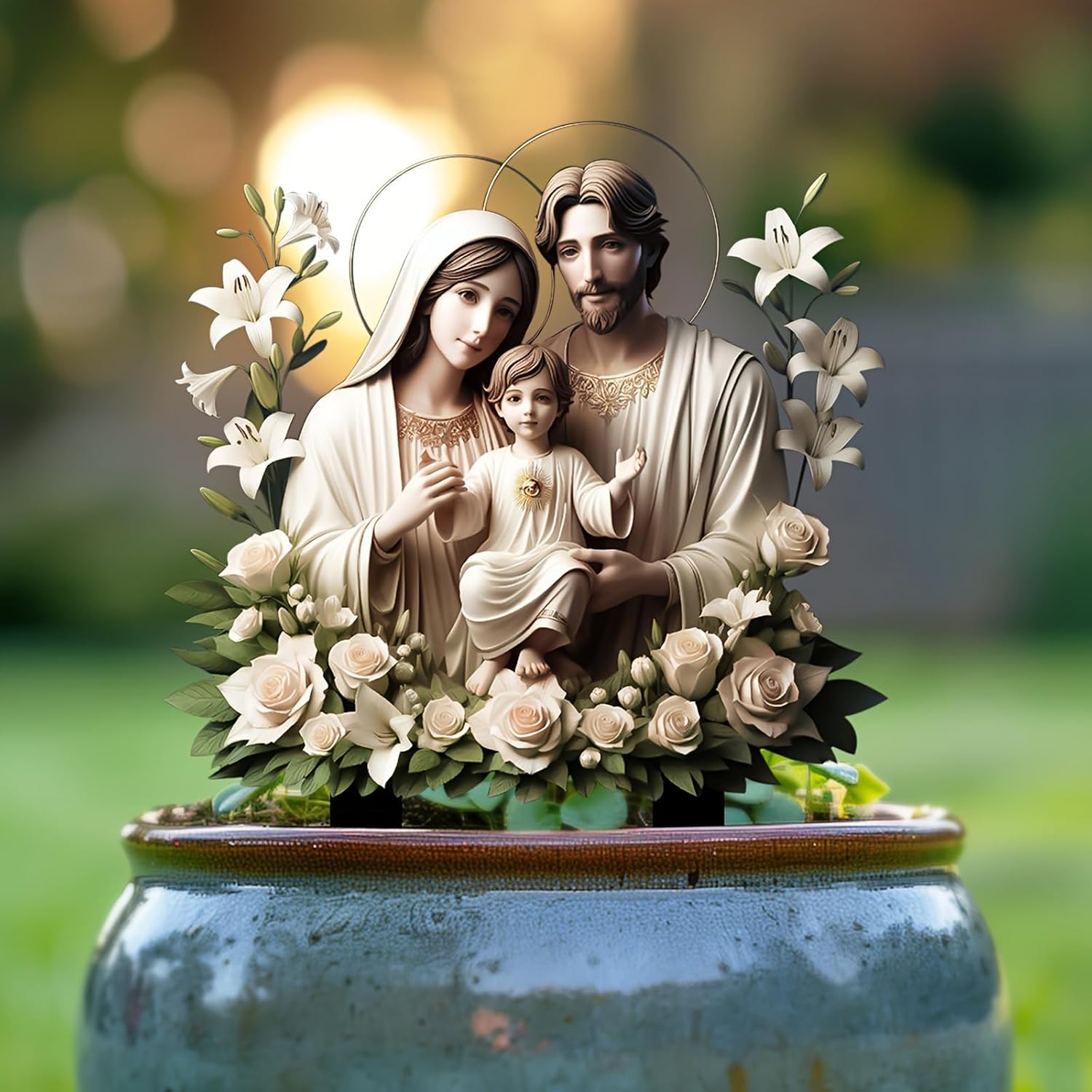 Virgin Mary Garden Stake, Acrylic Religious Outdoor Decor with Roses, Christian Yard Sign for Patio Lawn Flower Planter, Sacred Catholic Gift for Baptism Easter (F) image 5